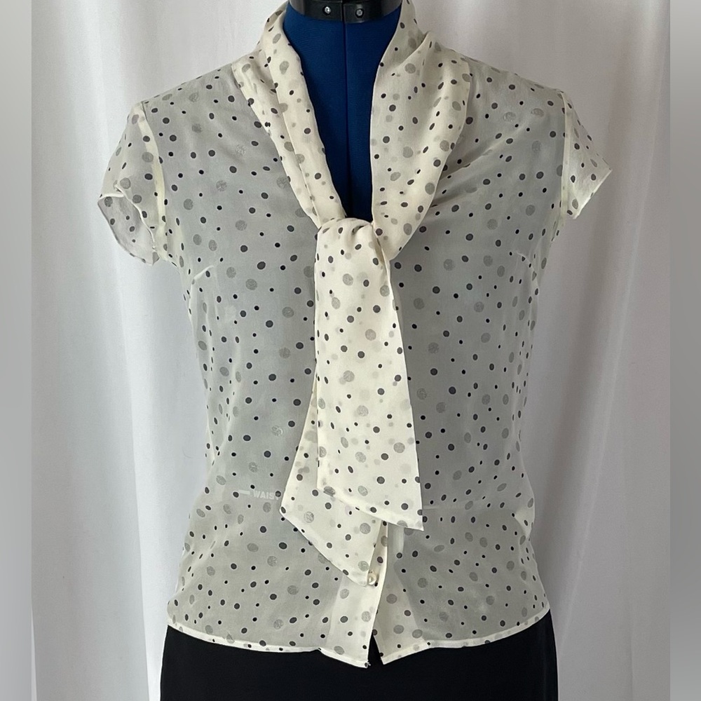 Silk Polka Dot Blouse with Scarf Tie